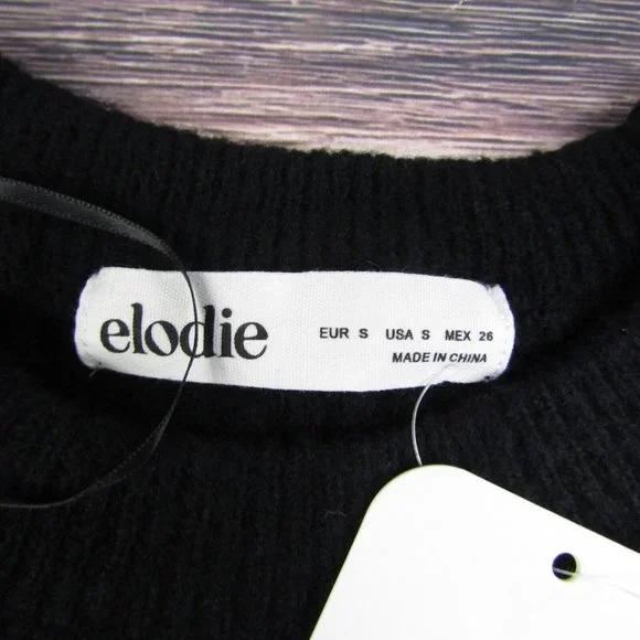 Elodie NEW Small Black Crewneck Sweater Knit Ribbed Comfy Winter Soft - Picture 2 of 8